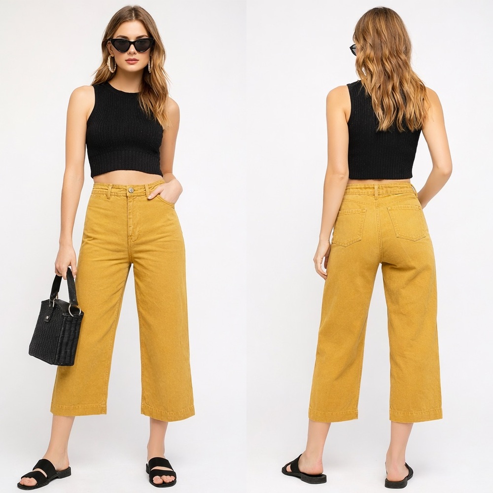 We The Free Wide Leg Cropped Pants in Mustard